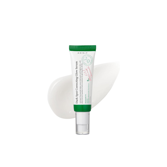 Tube of Axis-y skincare serum on a white background with product smear