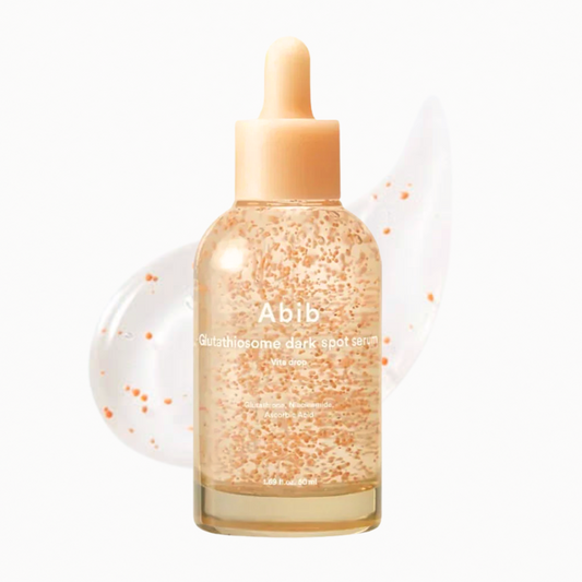 Abib Glutathiosome Dark Spot Serum Vita Drop on a white background. Texture shot