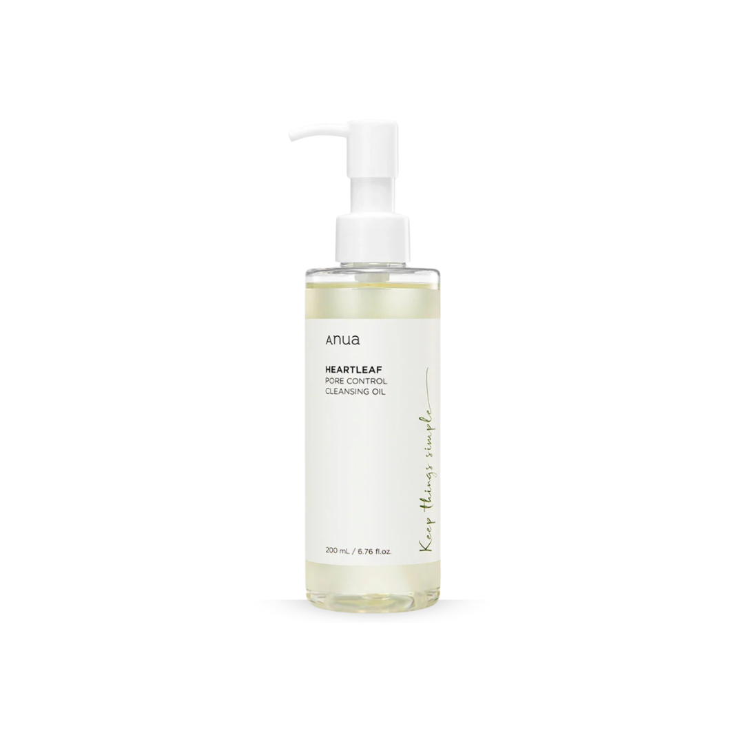 Bottle of Anua Heartleaf Pore Control Cleansing Oil on a white background