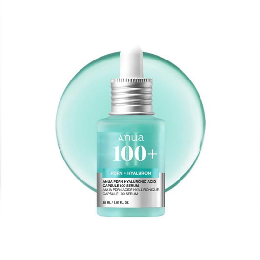 Anua PDRN Hyaluronic Acid Capsule 100 Serum bottle on white background.