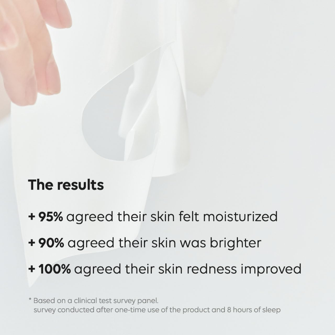 Biodance Bio‑Collagen Real Deep Mask with text indicating skin moisturization, brightness, and redness improvement results.