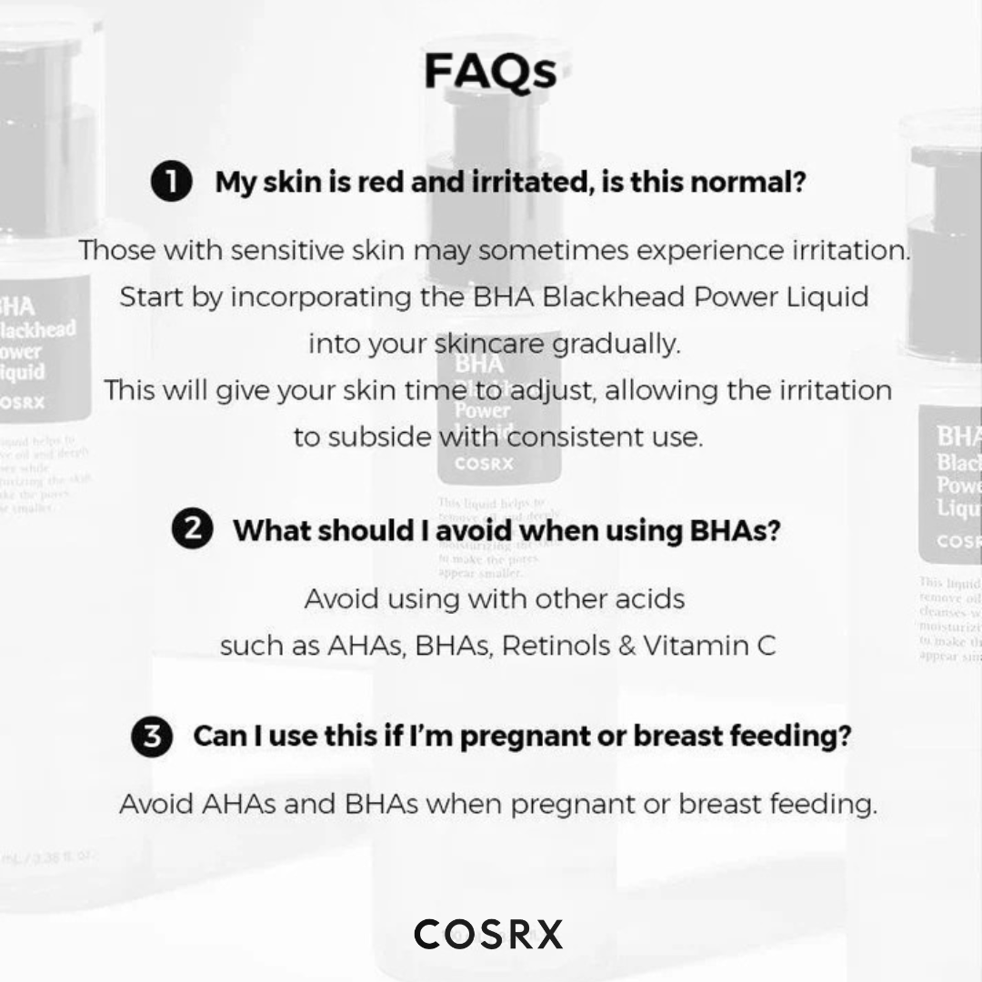 Cosrx product information page with FAQs on a white background