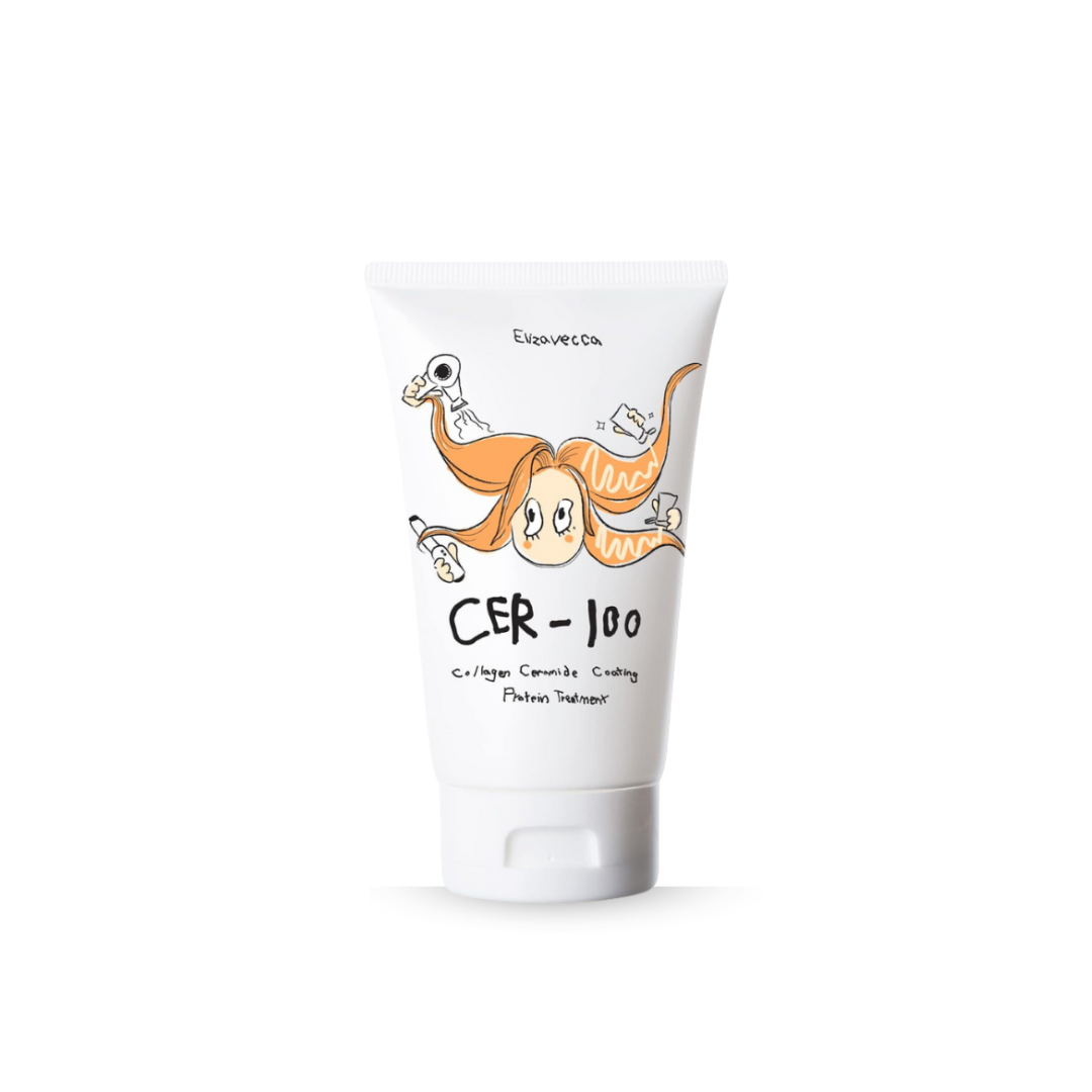 Elizavecca CER‑100 Collagen Ceramide Coating Protein Treatment with cartoon snail design and 'CER-100' text on a white background