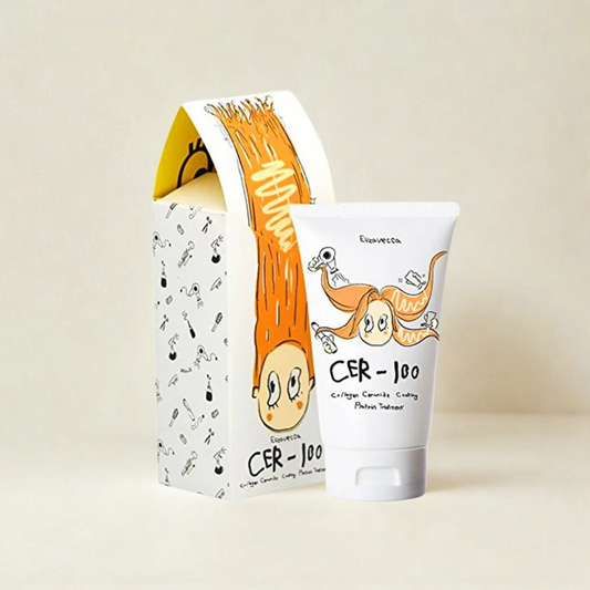 Elizavecca CER‑100 Collagen Ceramide Coating Protein Treatment with packaging on a cream background