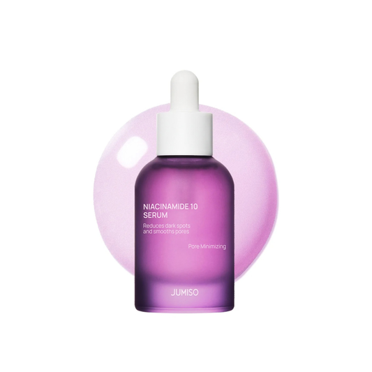 Purple Jumiso Niacinamide 10 Serum bottle with dropper on a white background