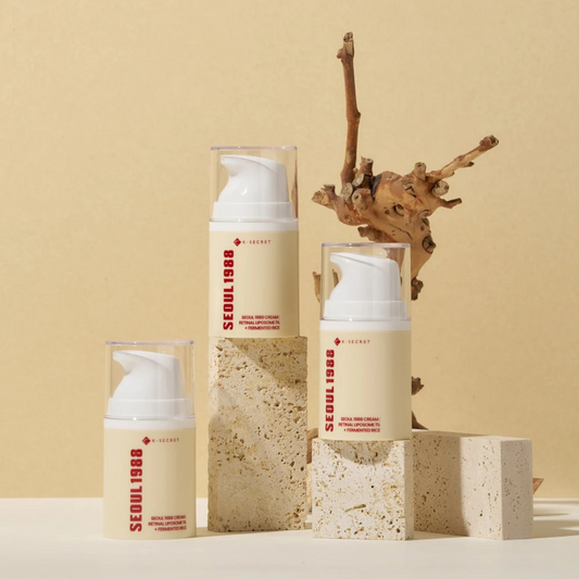 K-SECRET Seoul 1988 Cream: Retinal Liposome 1% + Fermented Rice on a beige background