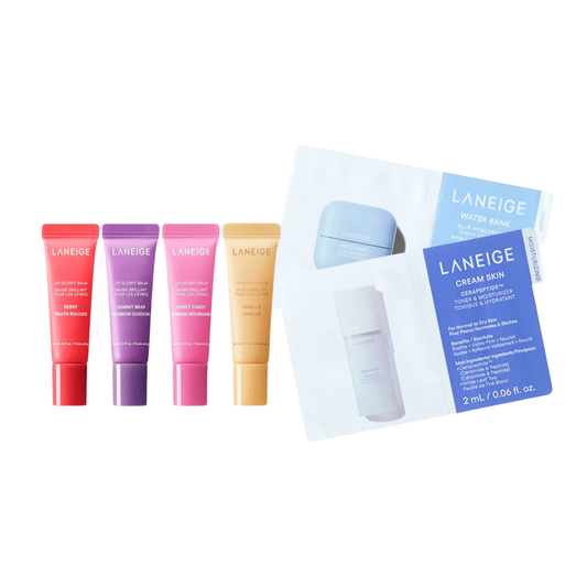 LANEIGE Mini Lip Glowy Balm Set (4pc) contents on a white background