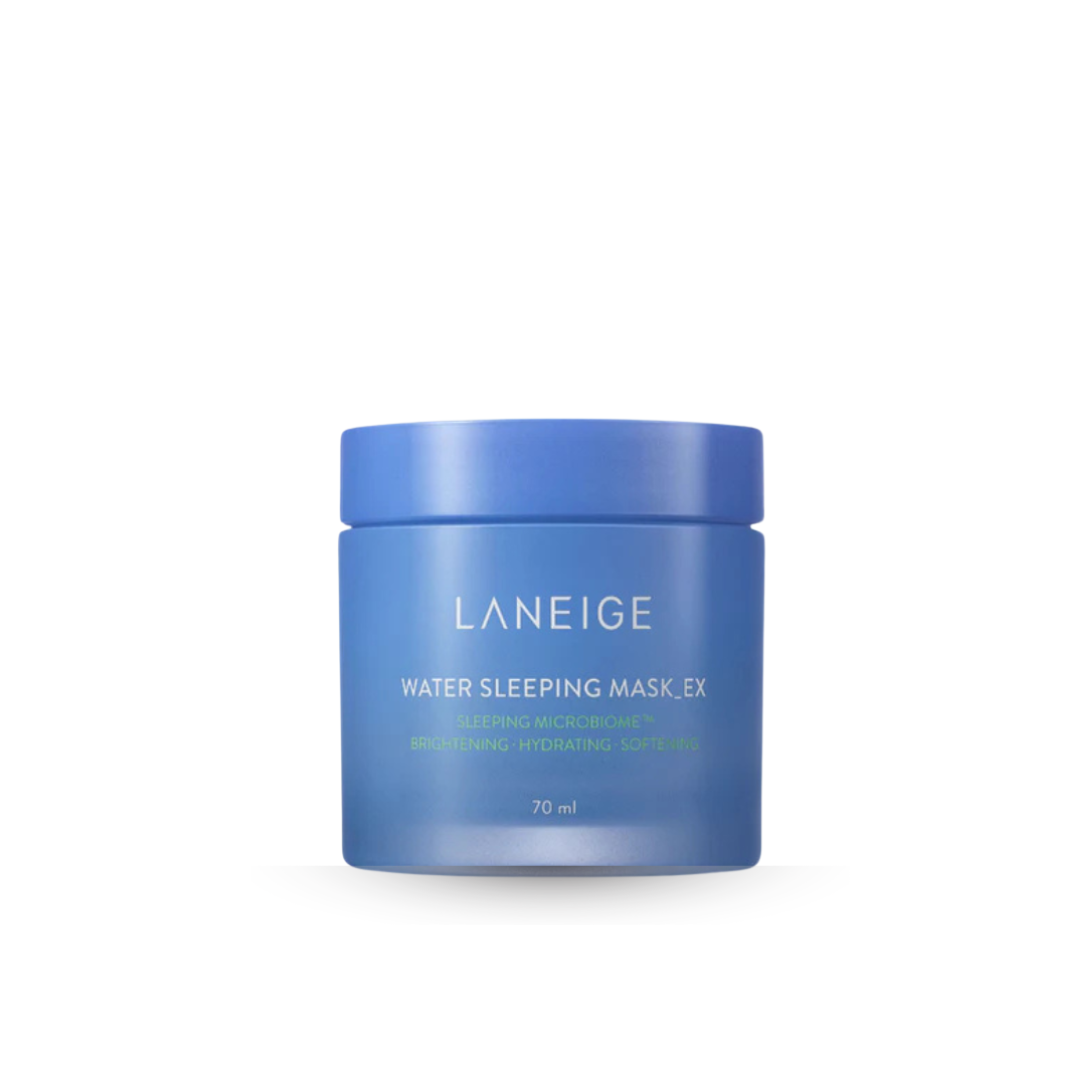 Blue jar of Laneige Water Sleeping Mask EX on a white background