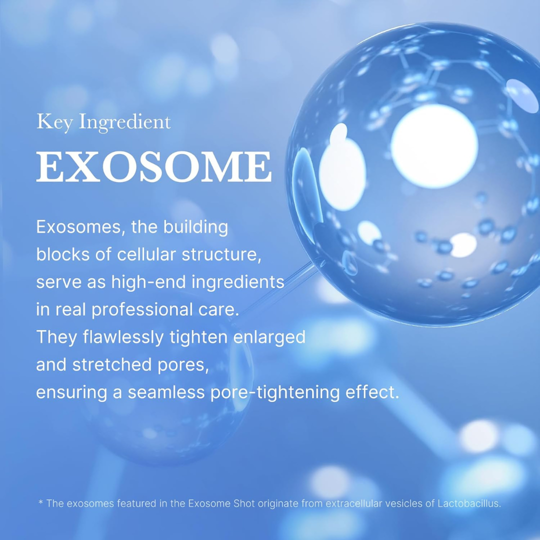 Exosome graphic with text on a blue background