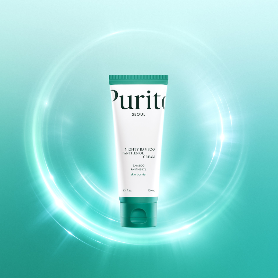 Purito Seoul Mighty Bamboo Extract Cream tube on a teal background