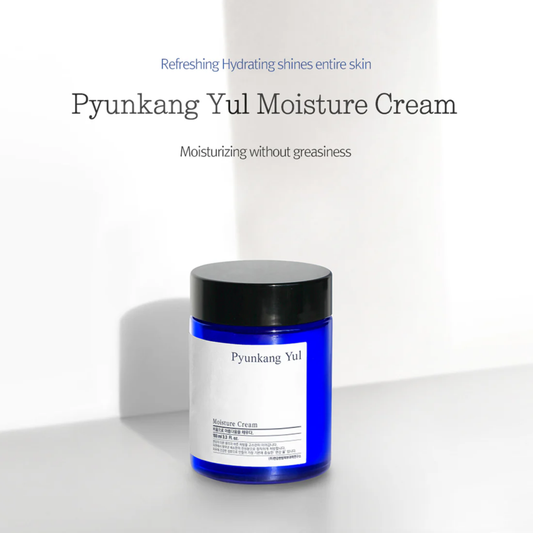 Pyunkang Yul Moisture Cream jar with text about moisturisation on a white background