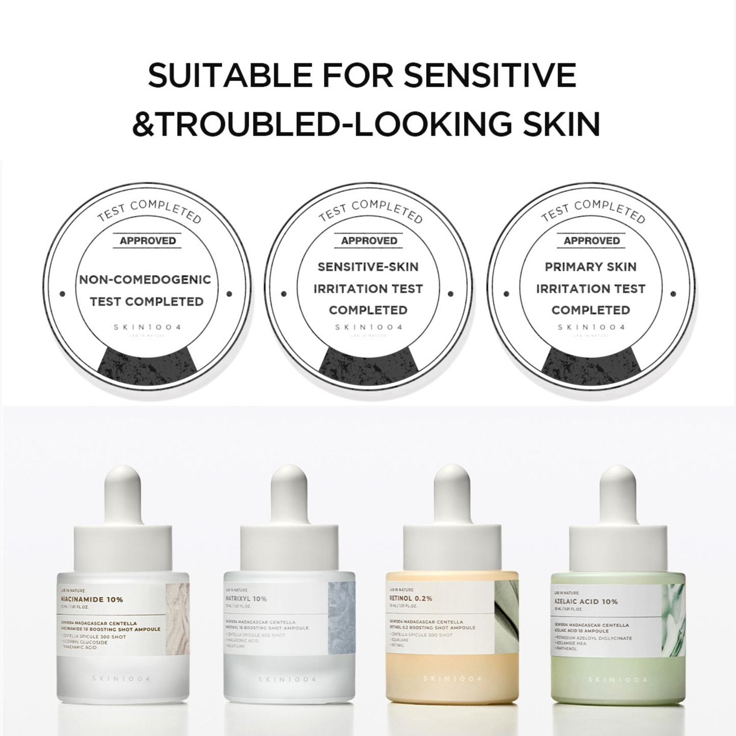 The SKIN1004 Lab in Nature Madagascar Centella range with information of suitability for sensitive and troubled skin