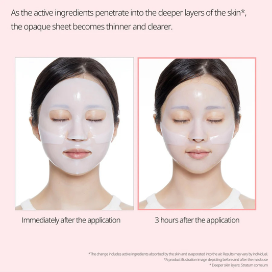 Transformation of Hydrogel mask after a couple of hours. VT Cosmetics Collagen Reedle Shot 100 2Step Hydrogel Mask becomes opaque