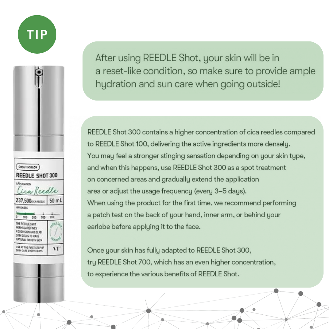 VT Cosmetics Reedle Shot 300 with instructions on a green background