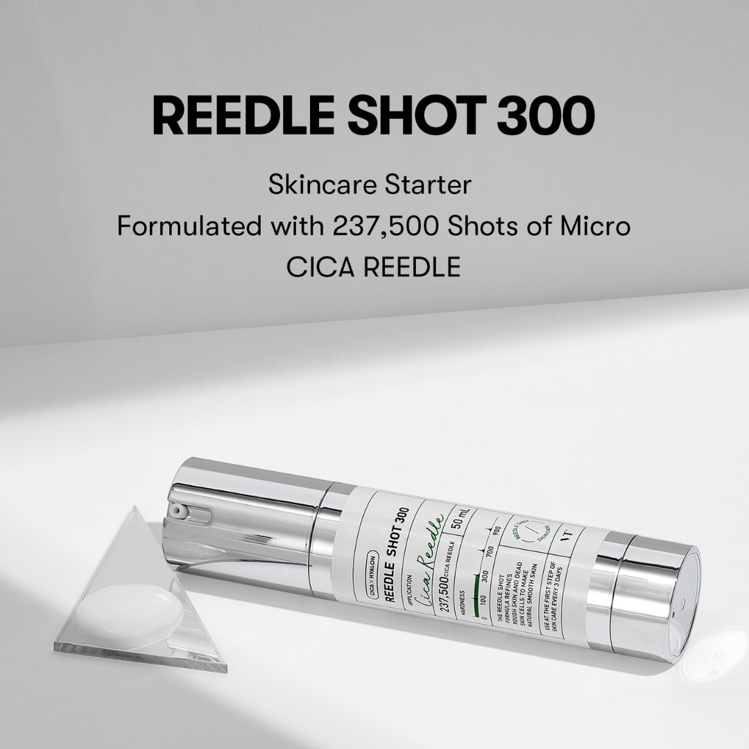 Skincare product labeled 'REEDLE SHOT 300' on a gray background