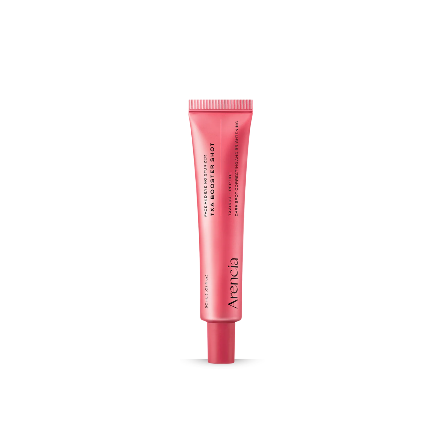 A light red squeeze tube of ARENCIA TXA Booster Shot on a clean white background.