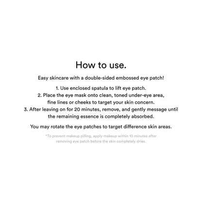 Instructions for using a double-sided eye patch on a white background. Abib Collagen Eye Patch Jericho Rose Jelly