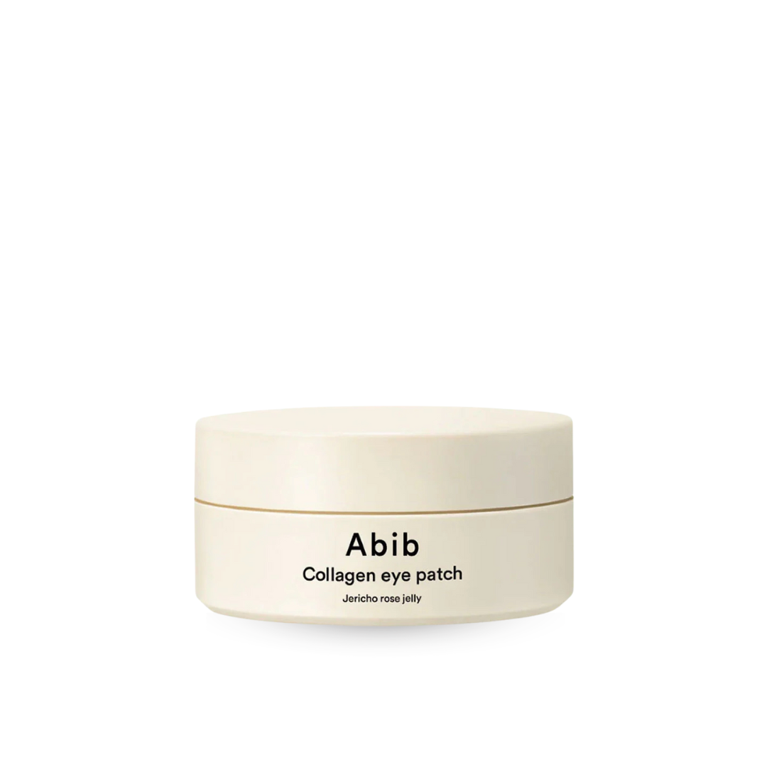 Jar of Abib collagen eye patches on a white background