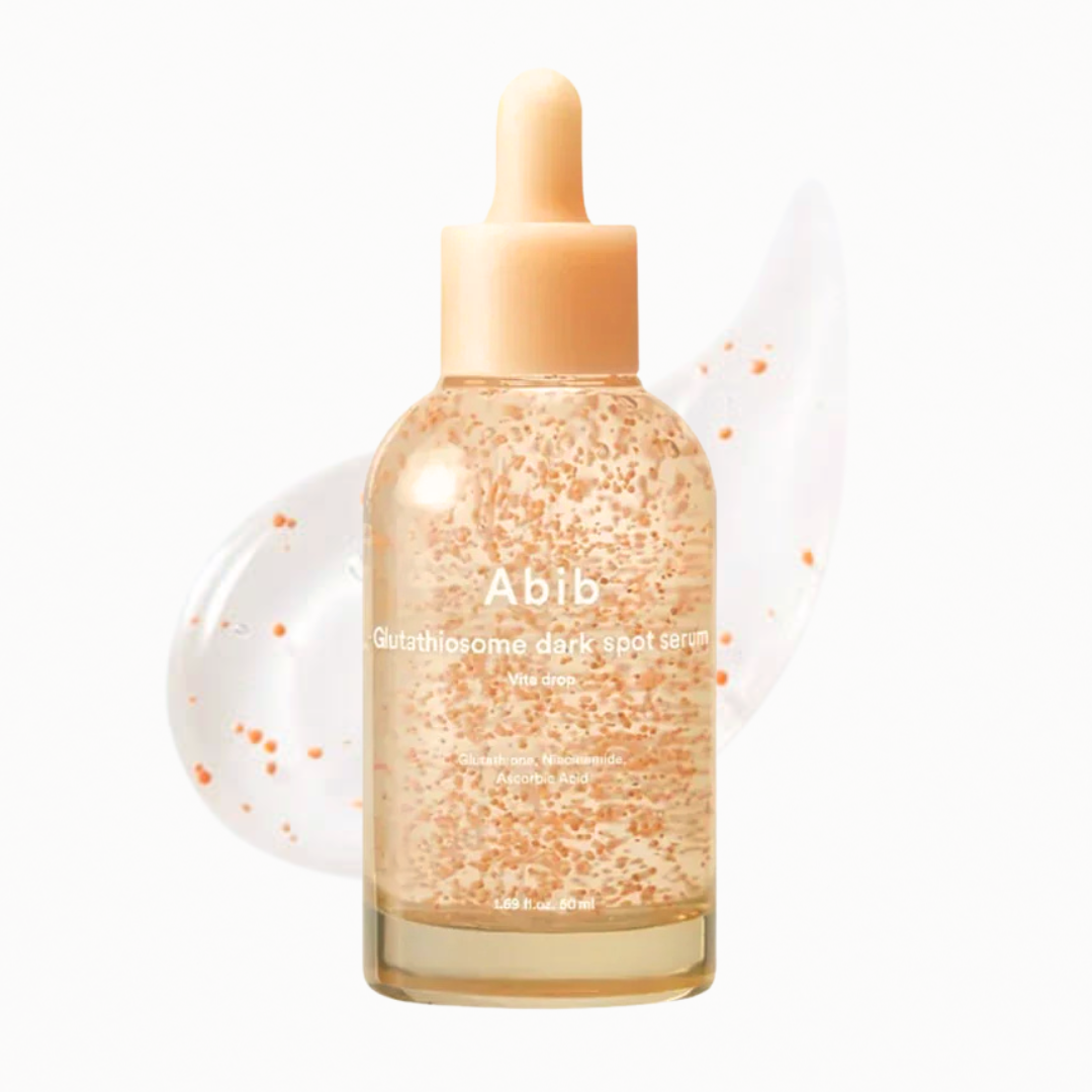 Abib Glutathiosome Dark Spot Serum Vita Drop on a white background. Texture shot