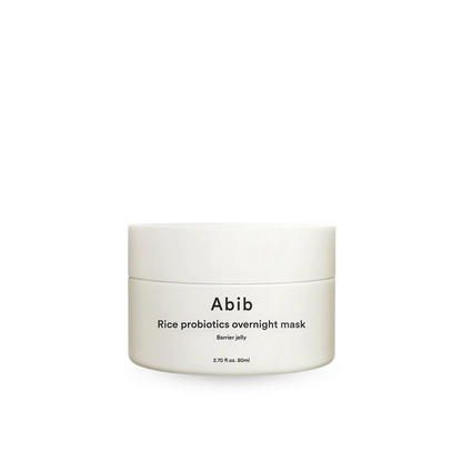 White jar of Abib rice probiotics overnight mask on a white background
