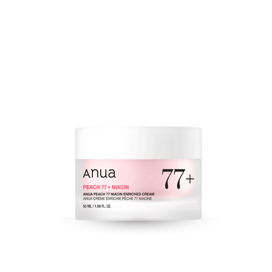 Anua Peach 77+ Niacin enriched cream packaging on a white background