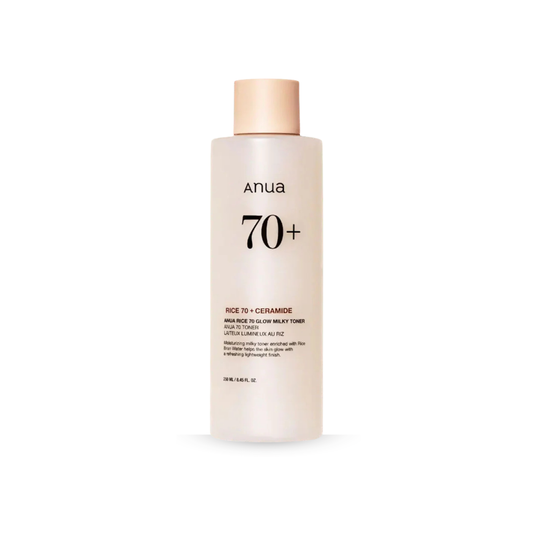 Anua Rice 70 Glow Milky Toner bottle on a white background