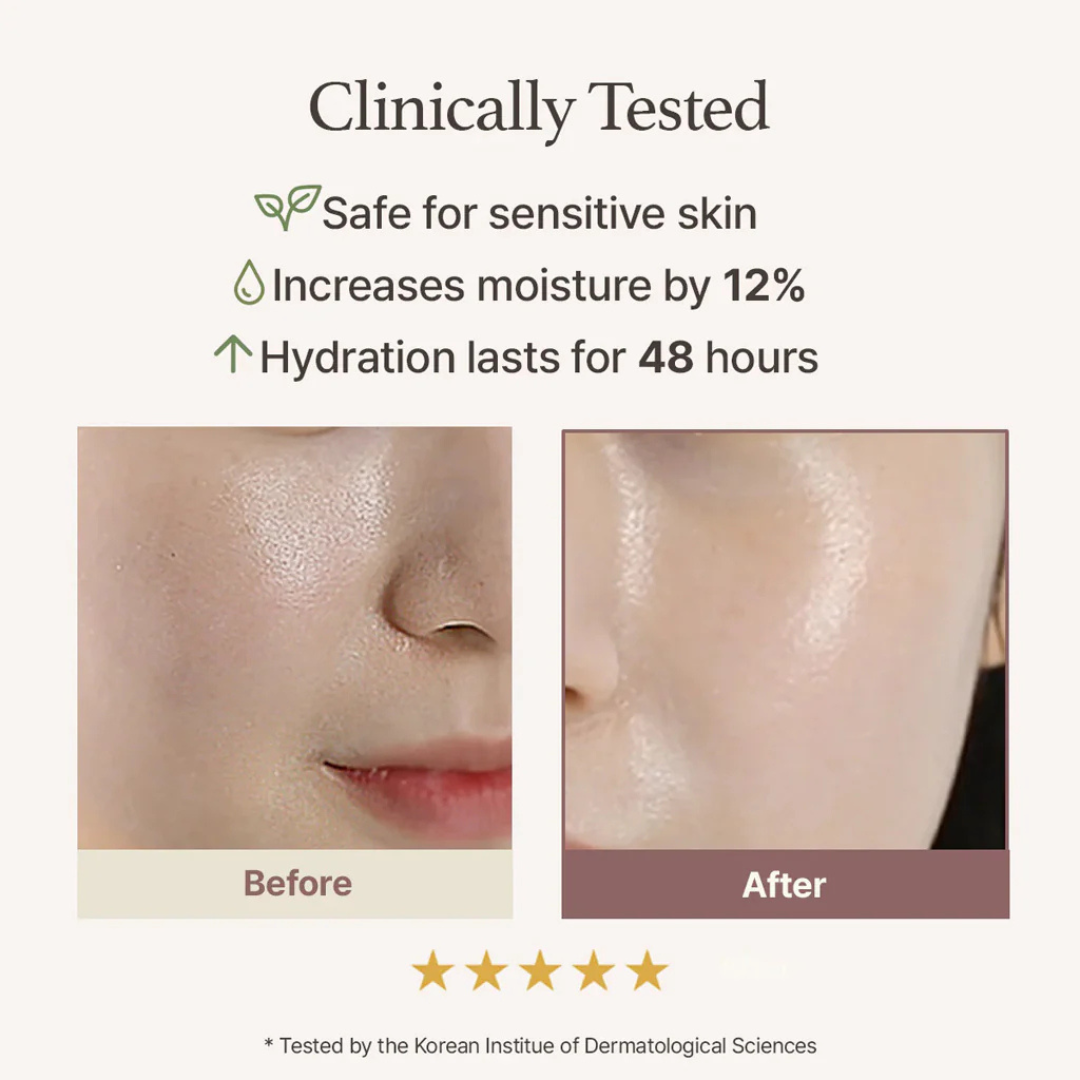 Before and after skin hydration comparison with clinical testing details. Arencia Fresh Rosehip Rice Mochi Cleanser