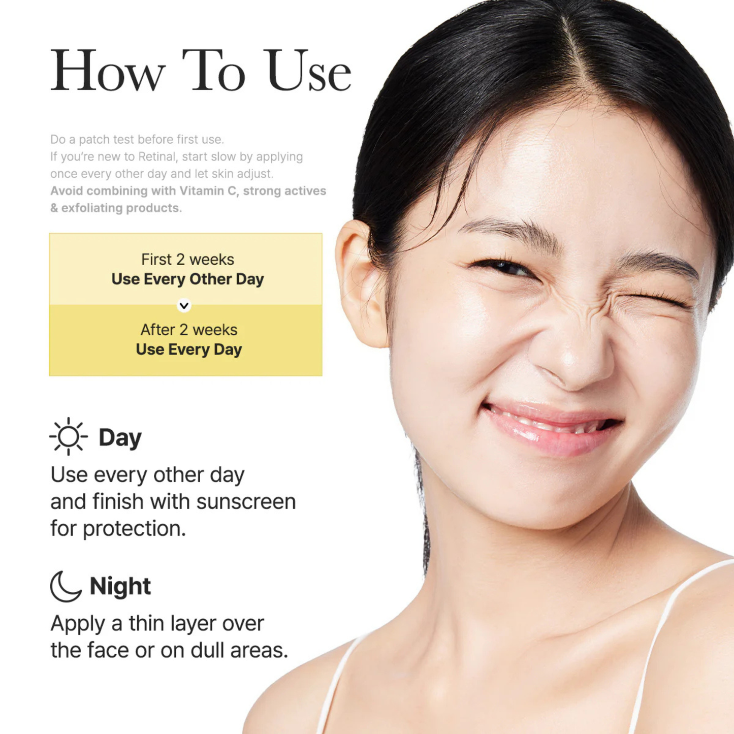 Arencia Retinal Booster Shot usage instructions with a woman's face on a white background