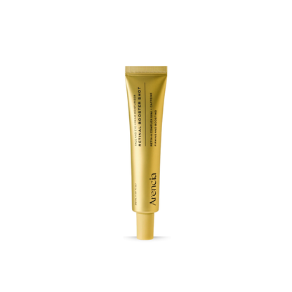 Gold tube of Arencia Retinal Booster Shot on a white background