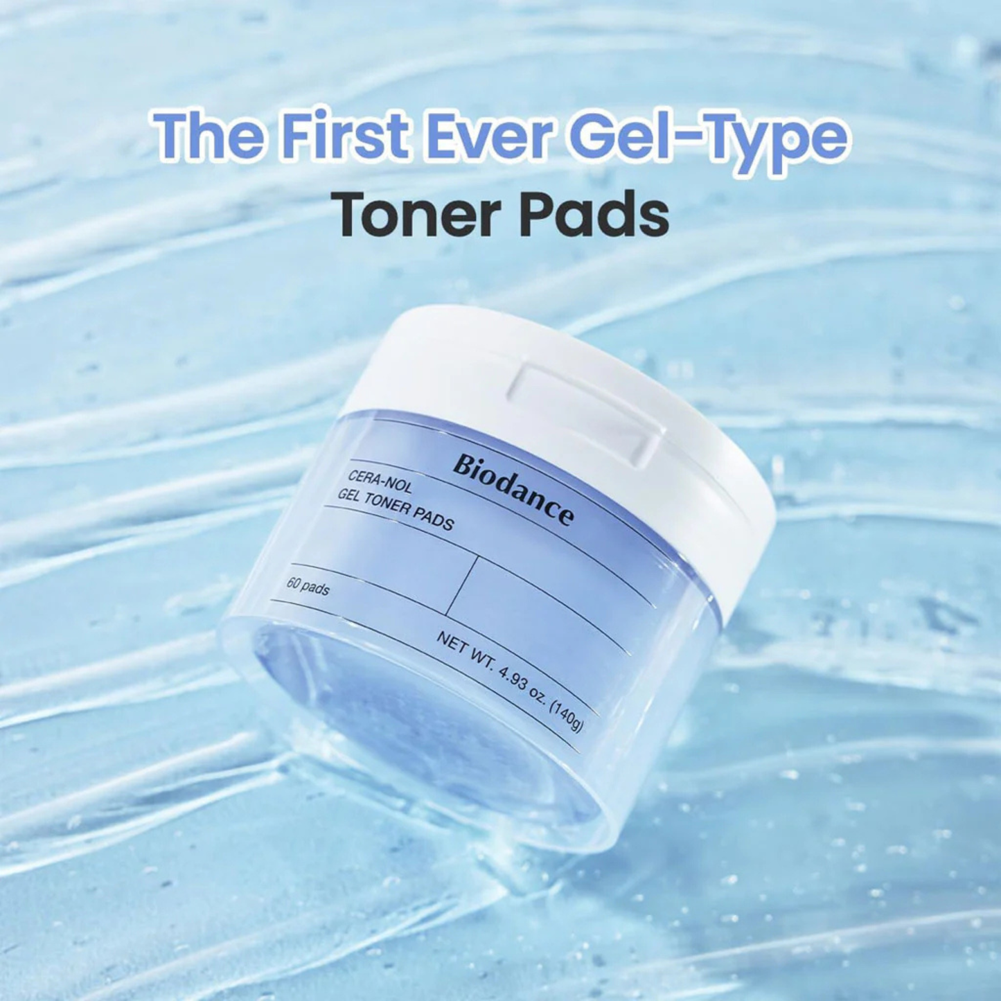 Biodance gel-type toner pads container on a blue background