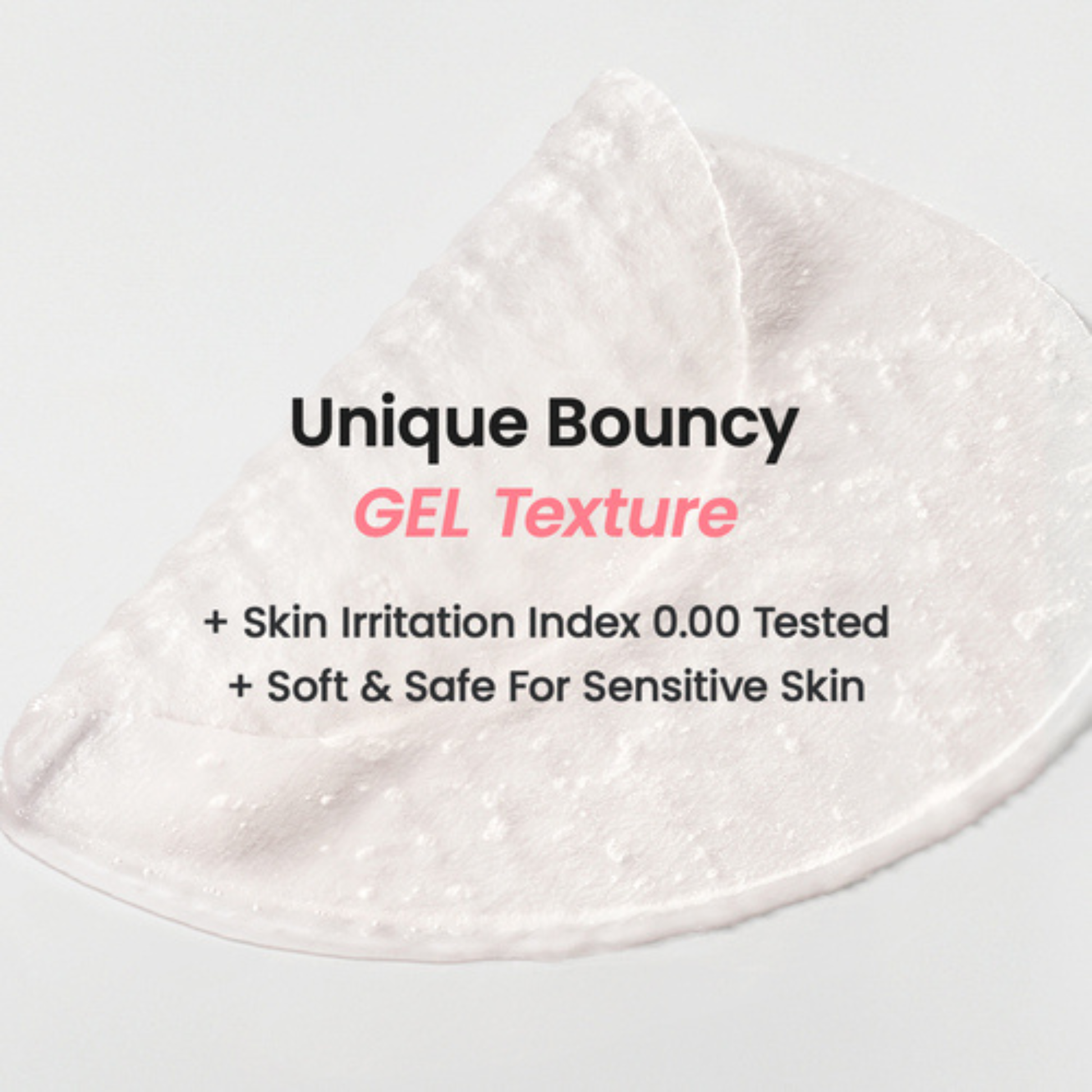 Gel pad with 'Unique Bouncy Gel Texture' text on a white background