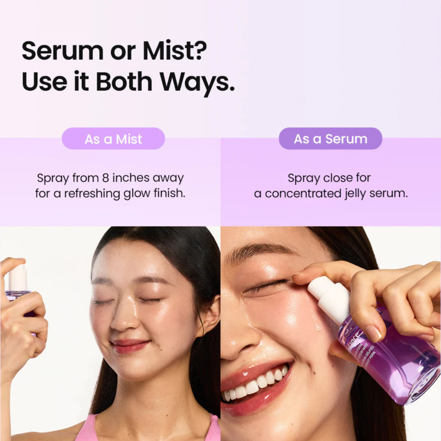 BIODANCE Caviar PDRN Jelly Serum Mist usage instructions and two women applying the product.