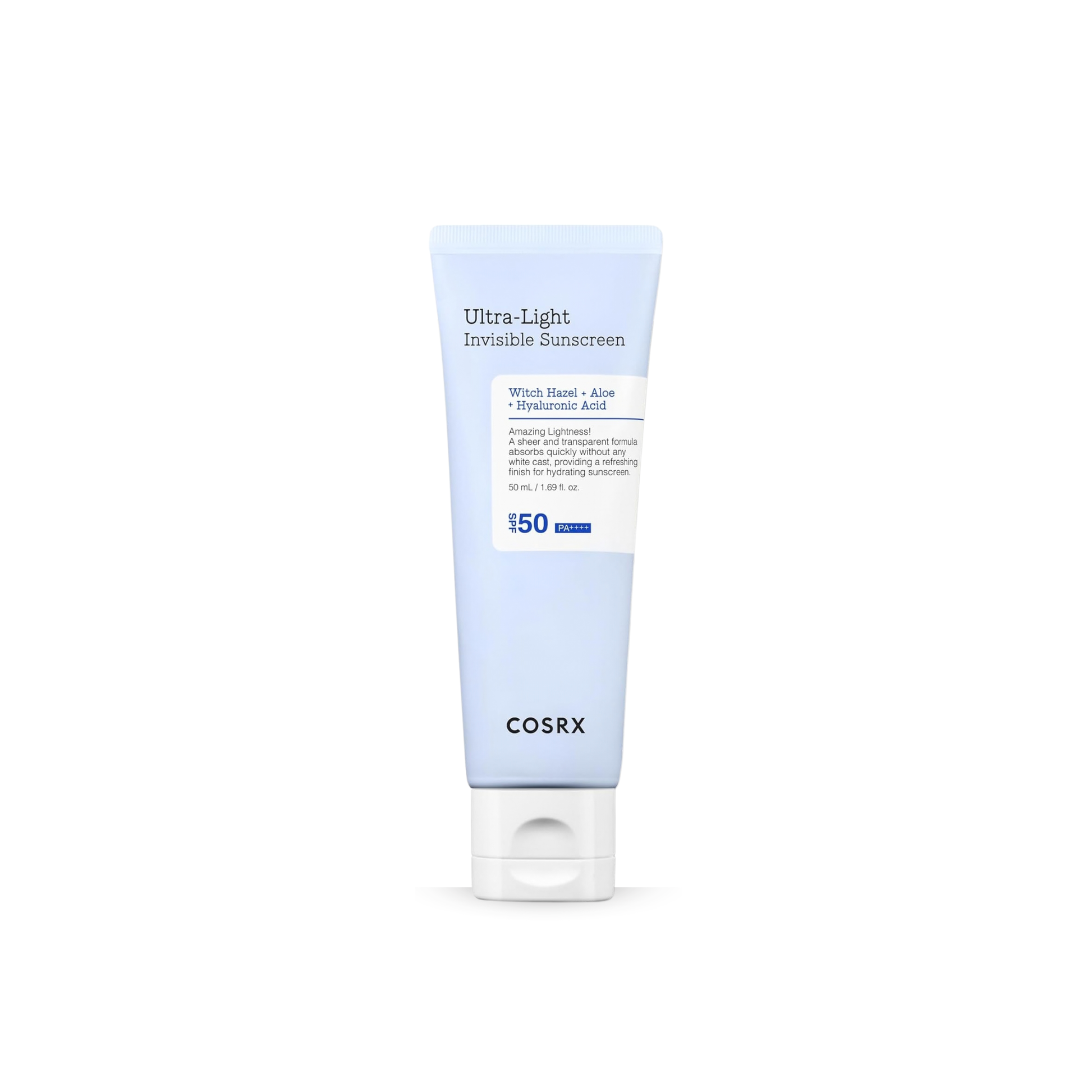 COSRX Ultra-Light Invisible Sunscreen SPF50+ PA++++ on a white background