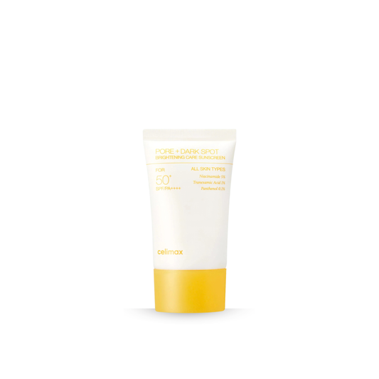 Tube of Celimax Pore+Dark Spot Brightening Care Sunscreen SPF50+ PA++++ on a white background