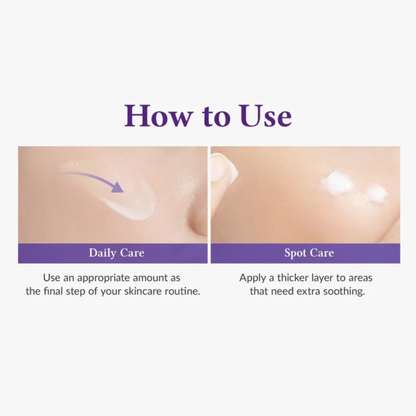 Dr. Althea Reju 5000 Cream applied to a woman's cheek with text with usage instructions