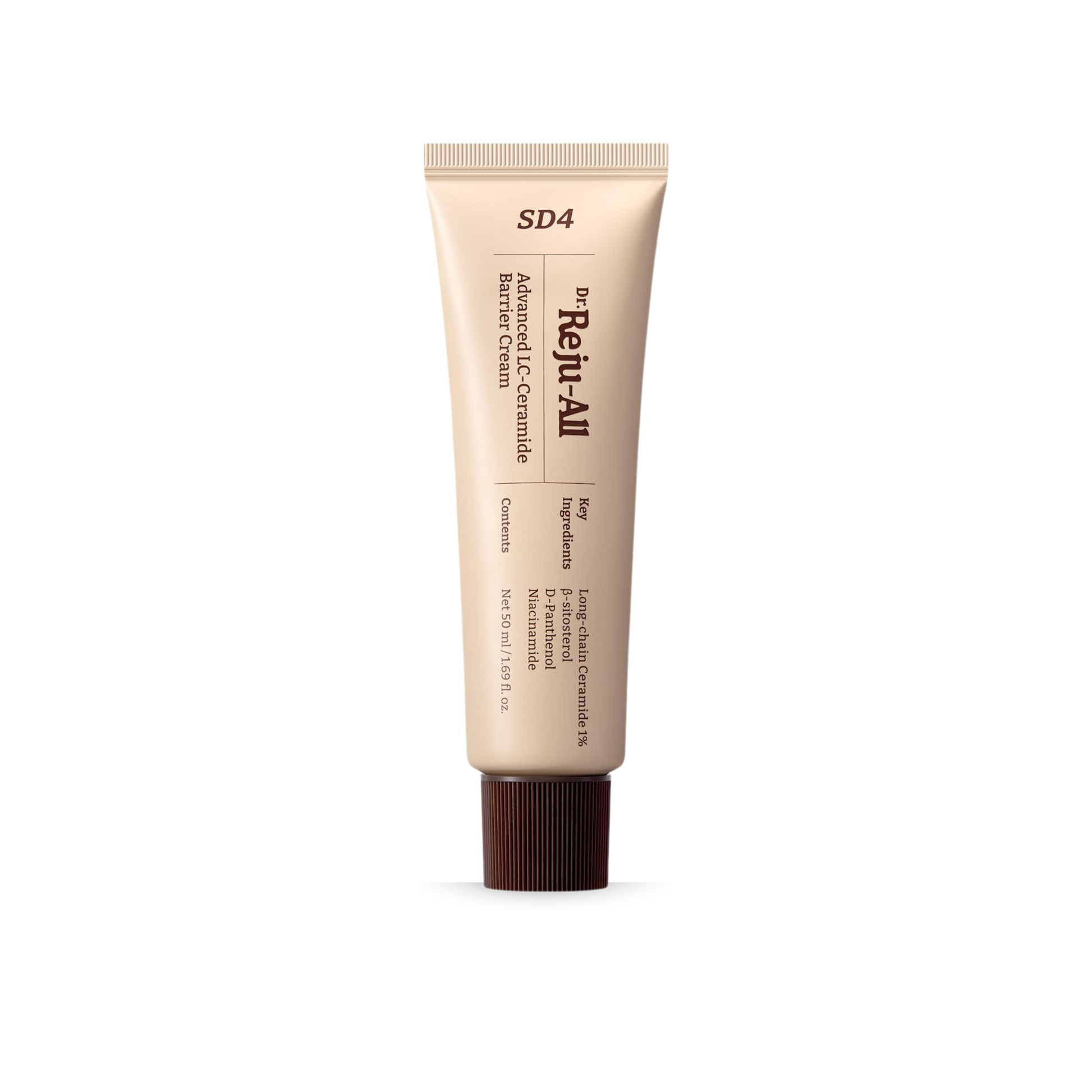 A beige Dr. Reju-All Advanced LC-Ceramide Barrier Cream tube with a dark brown cap, centered on a plain white background.