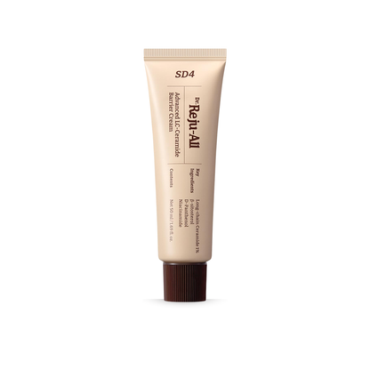 A beige Dr. Reju-All Advanced LC-Ceramide Barrier Cream tube with a dark brown cap, centered on a plain white background.