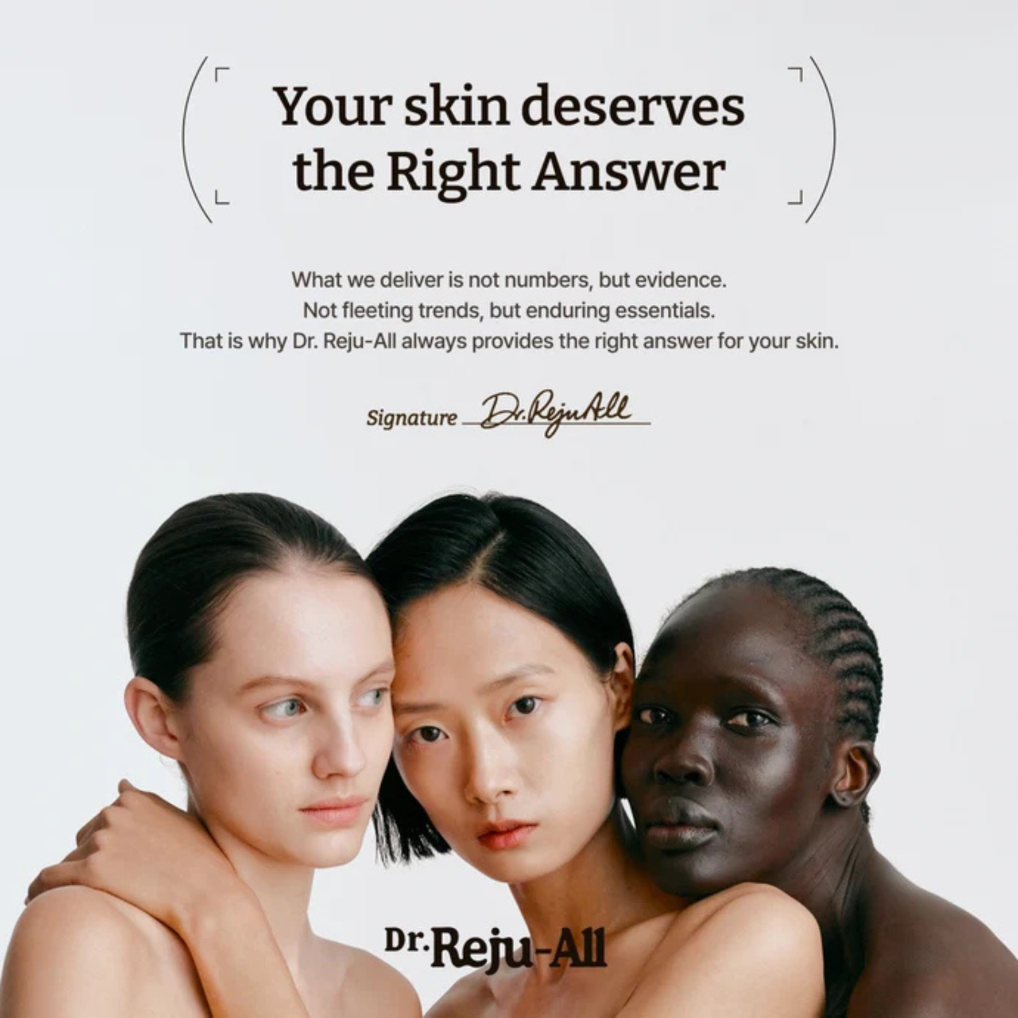 Advertisement for Dr. Reju-All with three models of different ethnicities against a white background.
