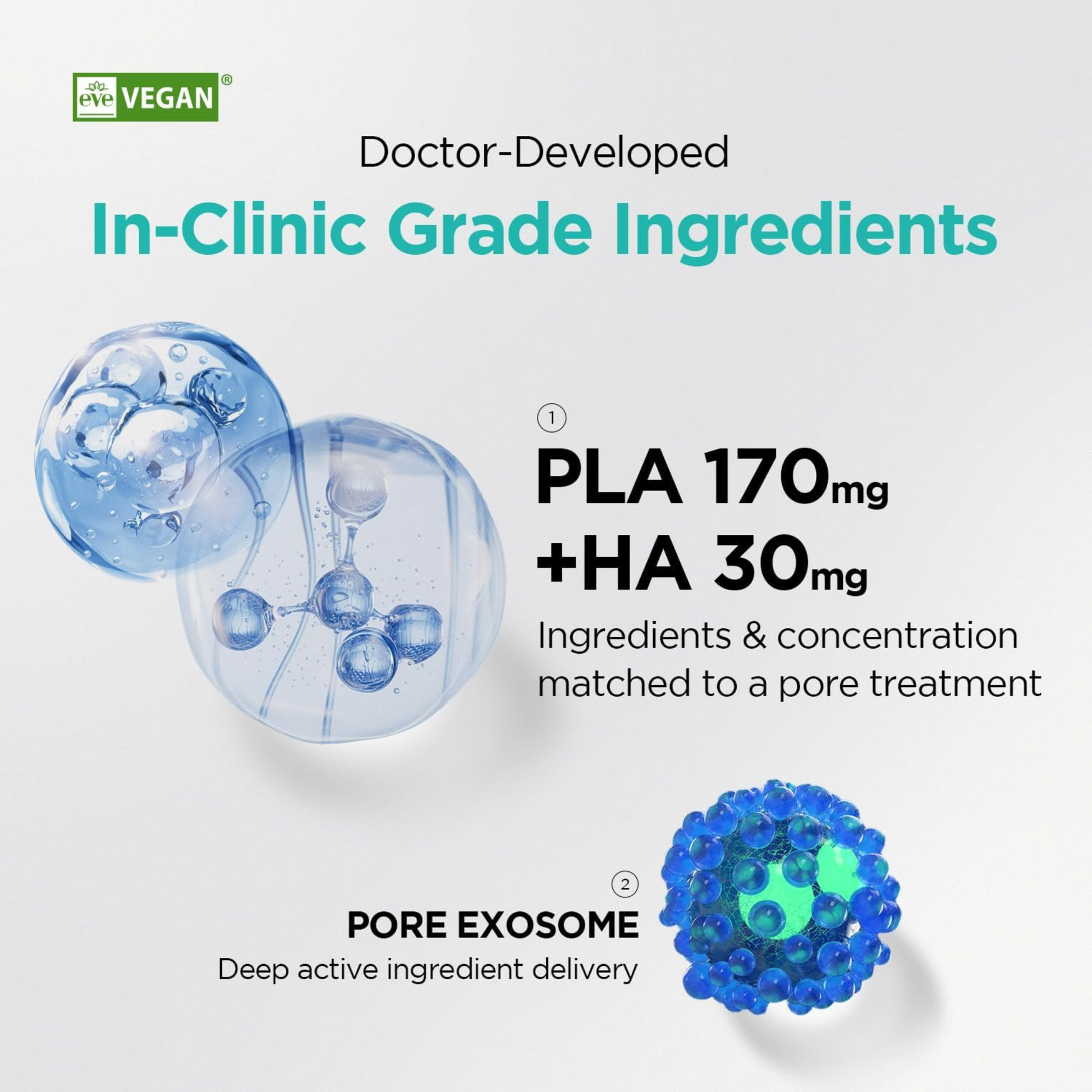 Dr.nineteen Porexosome CollaBooster Poreshot Cream - information about hero ingredients on a light grey background