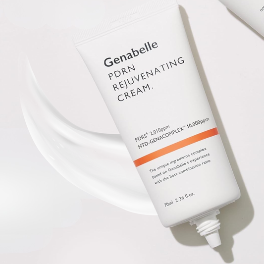 Genabelle PDRN Rejuvenating Cream with product smear on a light beige background
