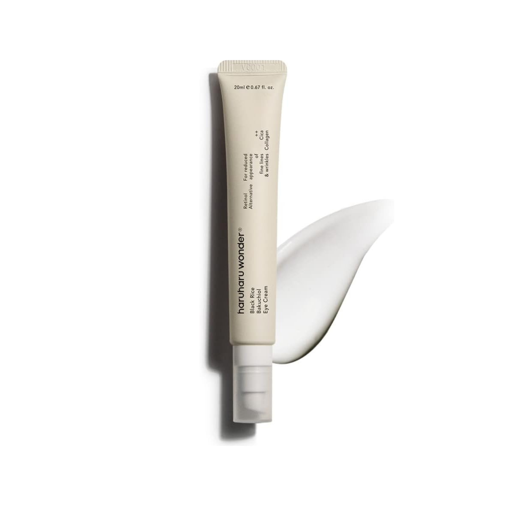 Haruharu Wonder Black Rice Bakuchiol Eye Cream with product smear on a white background