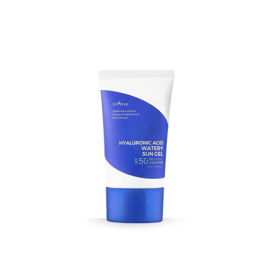Isntree Hyaluronic Acid Watery Sun Gel SPF 50+ PA++++ on a white background