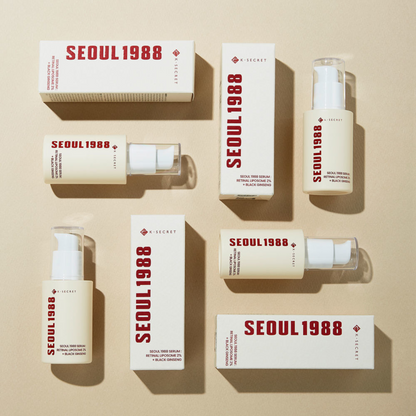 SEOU1988 skincare products on a beige background