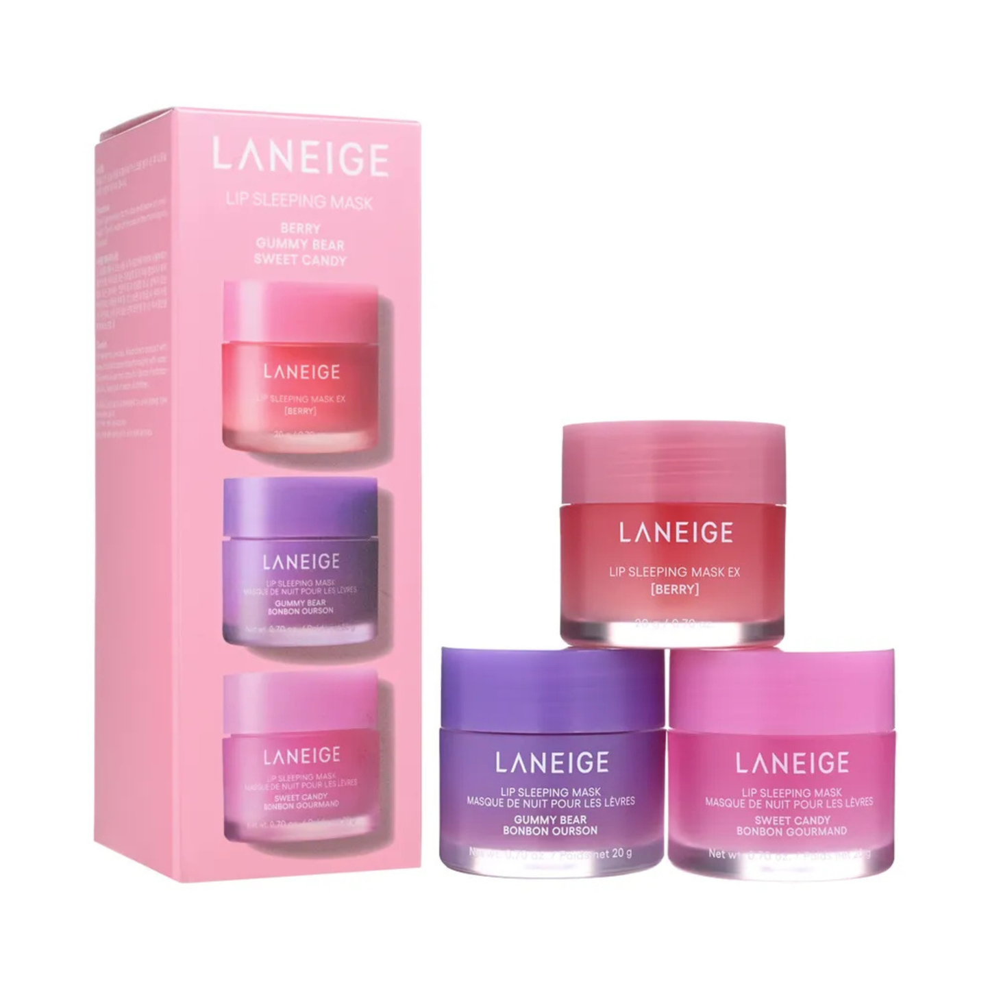 LANEIGE Lip Sleeping Mask Trio Set with product box on a white background