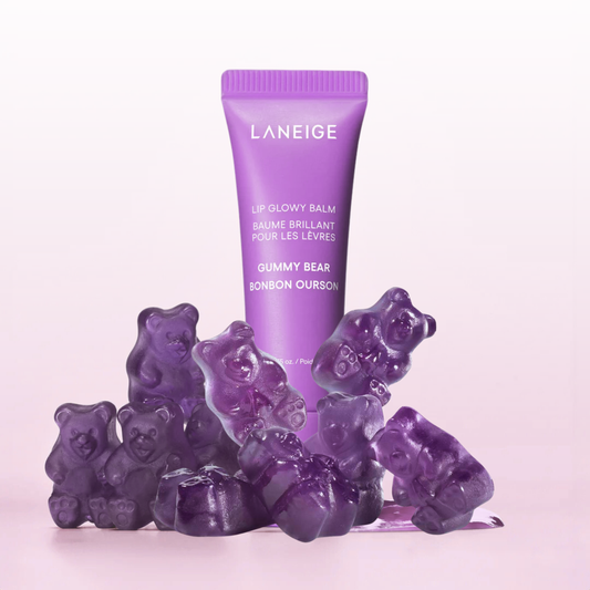 LANEIGE Lip Glowy Balm (Gummy Bear) surrounded by gummy bears
