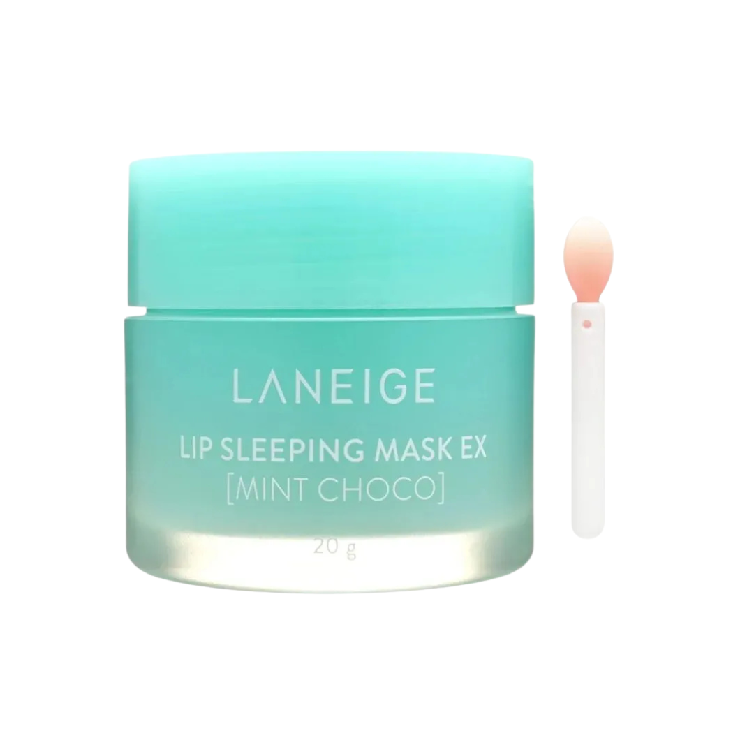 LANEIGE Lip Sleeping Mask_EX (Mint Choco) with applicator on a white background