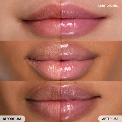 Before and after comparison of lips after the application of the LANEIGE Lip Sleeping Mask