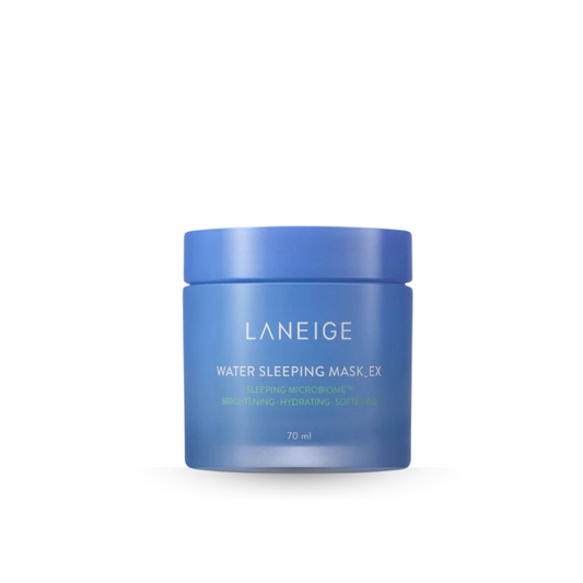 Blue jar of Laneige Water Sleeping Mask EX on a white background