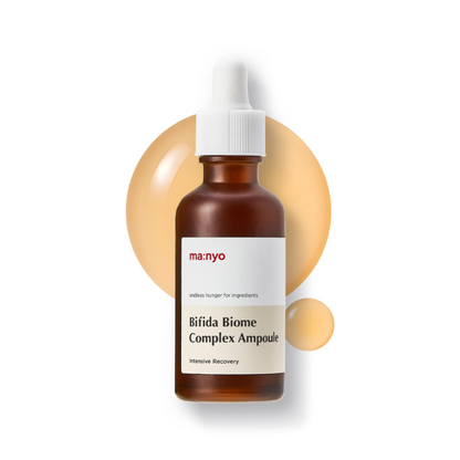 Ma:nyo Bifida Biome Complex Ampoule with serum drops on a white background