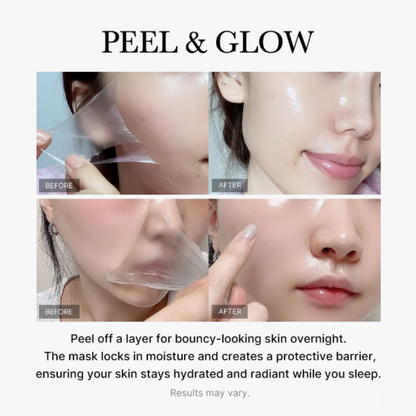 Before and after of wearing Medicube Collagen Night Wrapping Mask